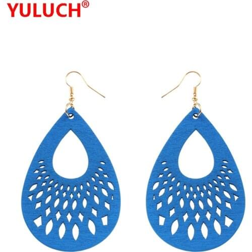 YULUCH 2018 New Design Fish Scales Hollow Water Drop Wooden Woman Earrings Pendant Fashion Party Accessories Gifts