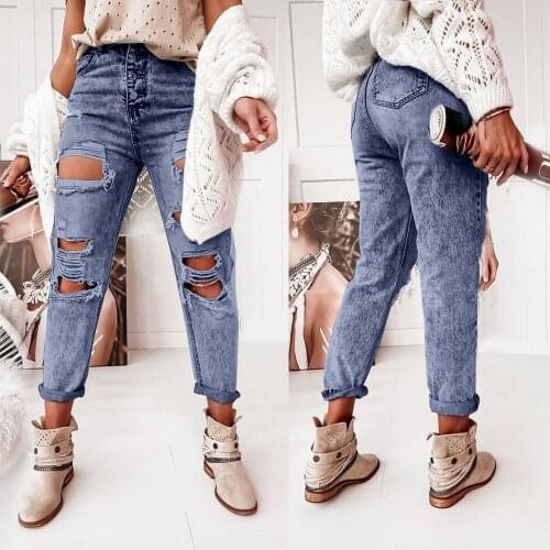 Women Washed Blue Ripped Jeans Fashion High Waist Straight Denim Pants Baggy Jeans Casual Female Cotton Pants Штаны Женские #T2Q