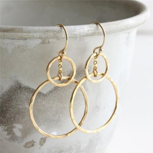 14K Gold Filled Circle Earrings Hammered Gold Jewelry Minimalism Oorbellen Boho Brincos Vintage Pendientes Women Drop Earrings