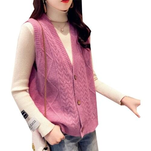 2021 Autumn New Women Knitted Vest Sweater Oversize Loose V-Neck Sleeveless Cardigan Single-Breasted Solid Color Waistcoat Coat