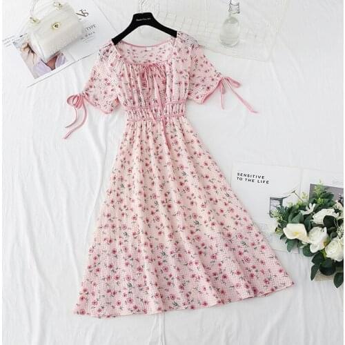 Little Daisy Dress 2021 Summer New Waist Waist Thinning Bellflower French Temperament Chiffon Floral Tea Break Dress Female