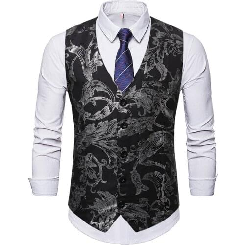 Mens Classic Black Vests Slim Fit Wedding Suit Vest Men Floral Casual Sleeveless Formal Business Male Navy blue Waistcoat 3XL