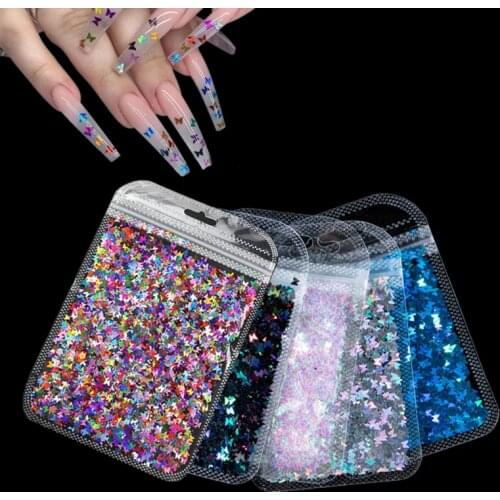 10g Holographic Butterfly Shape Nail Art Glitter Micro Laser Star Flakes 3D Silver Gold Sequins Polish Manicure Nail Decoration