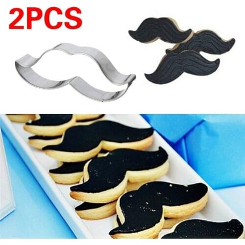 2PC Novelty Lovely Stainless Steel Cake Mould Beard Mustache shaped Cookie Cutt