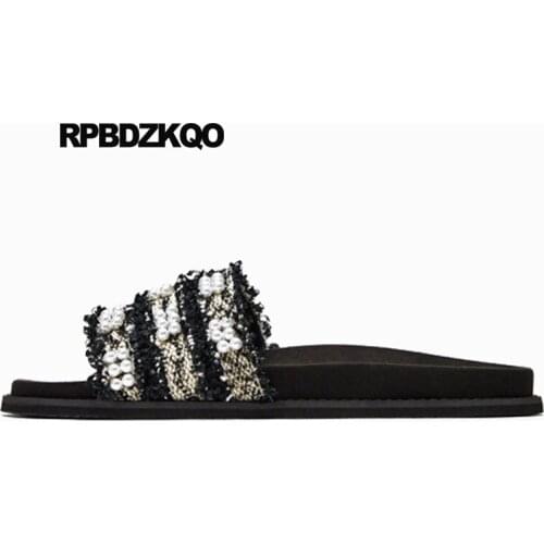 Slippers Beaded Designer Shoes 2018 Comfortable Slip On Pearl Big Size Ladies Wide Fit Women Sandals Flat Casual Open Toe Slides