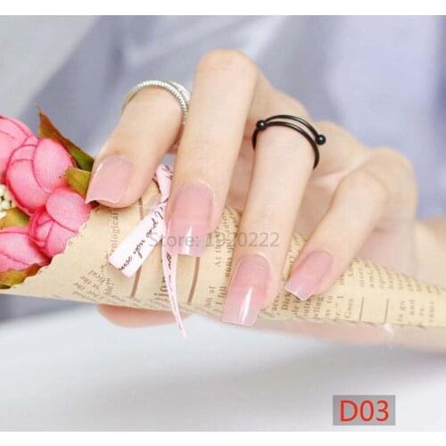 24pcs Hot sell Long section Square head candy false nails decoration Transparent pink D03