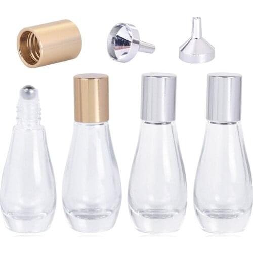 4pcs 12ml Mini Essential Oil Bottle Metal Roller Ball Glass Perfume Bottle Aluminum Cap Empty Container Refillable Travel Bottle