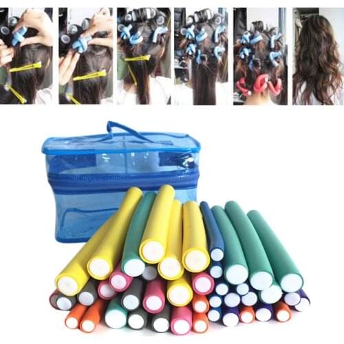 42Pcs Flexible Curling Rods Magic Curler Rod Twist-flex Hair Roller 7 Sizes Foam Reusable Non Heating Safe Styling Tool