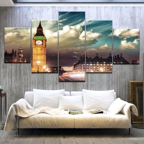 5 Panel/pieces HD Print London Big Ben night view wall posters Print On Canvas Art Painting For home living room decoration