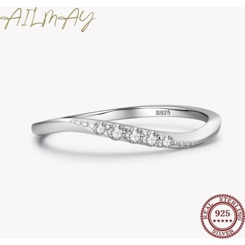 Ailmay Real 925 Sterling Silver Clear Zircon Simple Stackable Finger Ring For Women Minimalist Fine Jewelry 2021 New Style