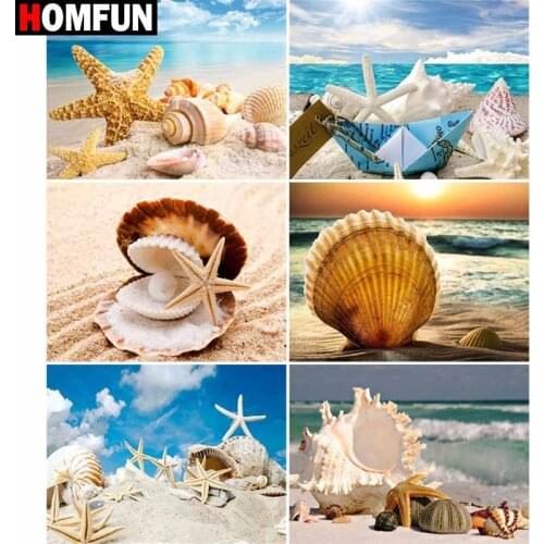 HOMFUN Full Square/Round Drill 5D DIY Diamond Painting "Beach shell landscape" Embroidery Cross Stitch 5D Home Decor Gift