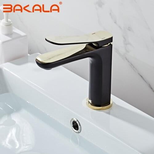 BAKALA White Bathroom Sink Faucet Tap Brass Bathroom Faucet Deck Mounted Basin Mixer Tap black gold Basin Faucet