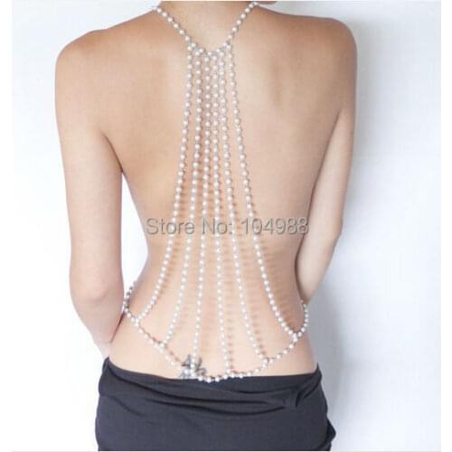 FREE SHIPPING NEW STYLE P20 WOMEN FASHION WHITE IMITATION PEARLS CHAINS JEWELRY FULL BODY BEADS JEWELRY 2 COLORS