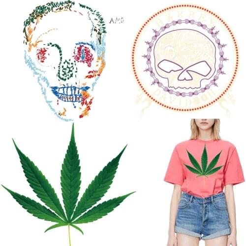 Skull Patches Leaf Thermal Stickers on Clothes Fabric Iron-on Transfers for Clothing Thermoadhesive Patch Diy Applique for Jeans