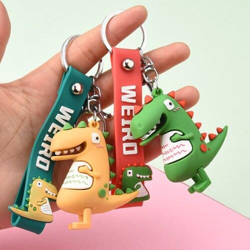 Four Color Cute Cartoon Little Dinosaur Keychain Animal Key chains For Women Bag Charm Key Ring Pendant Gifts