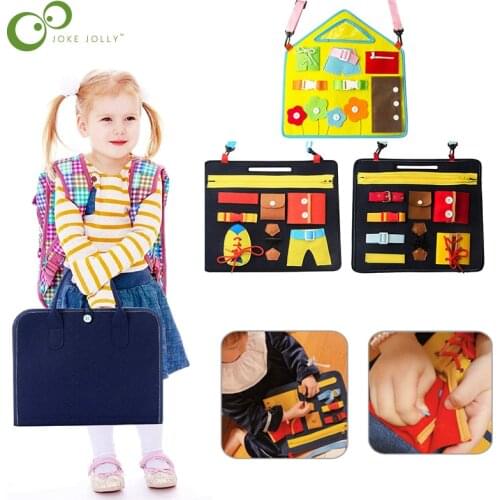 Montessori Childrens Teaching Aids Dressing Portable Felt Busy Board Learning Board Educational Baby Toys WYW