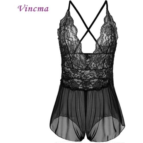 S M L XL XXL 3XL 4XL 5XL 6XL Deep V Back Cross Band Open Crotch Hot Plus Size Lingerie Erotic Lingerie Lace Transparent Teddy