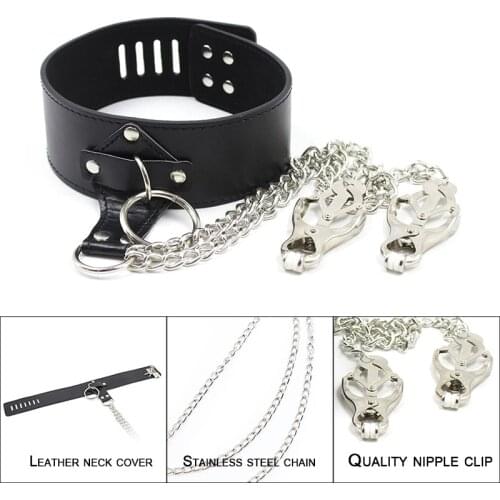 Fetish Collar Chain with Nipple Clamps Sex BDSM Bondage Restraint Sex Toys for Women Harness Belt Adult Games Exotic Accessories