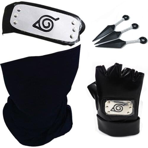 Naruto Hatake Kakashi Cosplay Gloves Mask Headband Anime Accessories Kunai Notebook Konohagakurenosato Sign Props