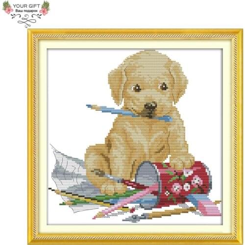 Joy Sunday K477 Counted and Stamped Home Decor The Dog Painting Needlework Needlepoint Embroidery DIY Cross Stitch kits