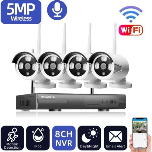HKIXDISTE Outdoor CCTV Security Camera Wifi Wireless System 5MP 8CH Wifi NVR Kit Waterproof IP Camera Video Surveillance Set 4CH