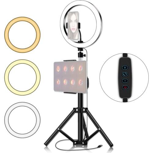 26cm/10 inch LED Ring Light with Tripods Phone and Tablet Holders for Live Makeup YouTube Video Lighting Ringlight aro de luz