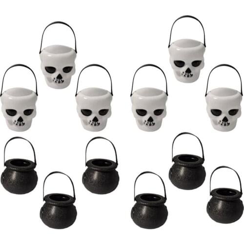 1PCS Mini Candy Kettles Witch Skeleton Cauldron Holder Pot with Handle for Halloween, Easter, St Patricks Day Party