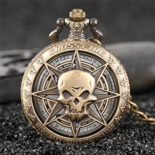 Rock Fashion Pocket Watch Skull Stars Skeleton Carving Pendant Chain Rebellious Gothic Hollow Clock Hot Cool Gifts for Men Women