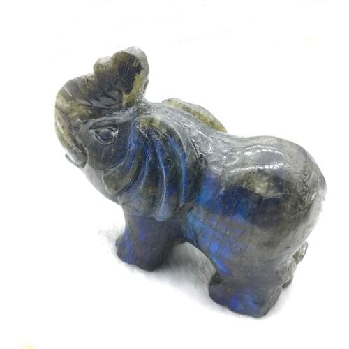 Natural Labradorite Elephant Figurine Hand Carved Quartz Crystal Elephant Crafts Healing Crystal Stone Home Decoration
