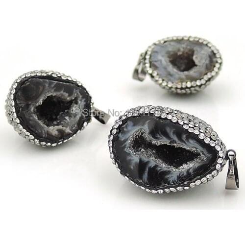 Natural Geode Onyx Cluster Pave CZ Pendants Bead Approx 25-30mm Long