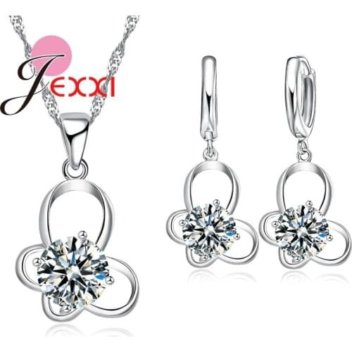 New Arrival Charm Valentine Gift 925 Sterling Silver Jewelry Sets Cubic Zirconia Hollow Butterfly Necklace Earrings
