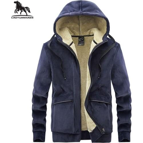 Winter parka men L-6XL 7XL 8XL Fleece silver fox Mens Jackets casual warm Cashmere coats Solid color Hooded coat Thicken jacket