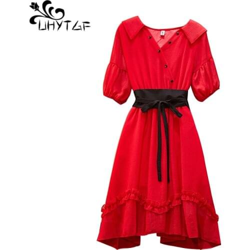 UHYTGF 4XL Plus size dresses women Fashion Lace mesh summer New dresses stitching Bohemian dress Female Slim Bandage dress X773