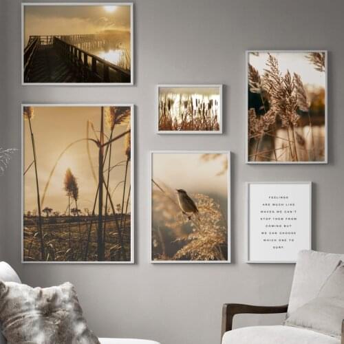 Reed Wooden Bridge Quote Sunset Landscape Wall Art Canvas Painting Nordic Posters And Prints Wall Pictures For Living Room Decor