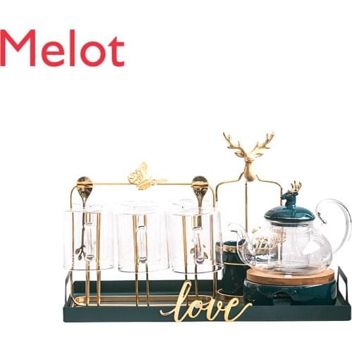 Nordic Light Luxury Flower Teapot Set Glass Home with Water Utensils Afternoon Tea Fruit Flower Tea Set Tea Set Teacum Minority