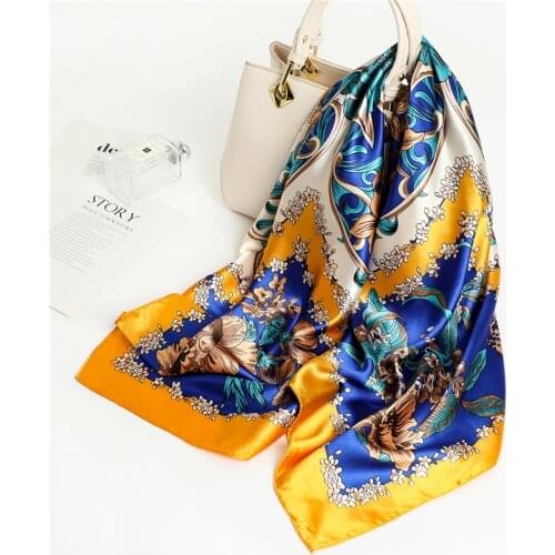 Luxury Square Silk Scarf Print Floral 90cm*90cm Shawl Wrap Hijab Muslim Headscarve Bandana Under Scarf Suit Spring Summer