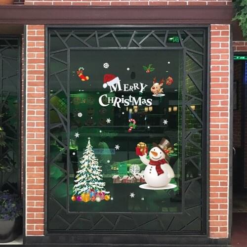 Christmas Wall Stickers Santa Claus Deer Xmas Tree Frozens Snowflake Shopping Mall Window Stickers Ornaments Navidad Room Decor