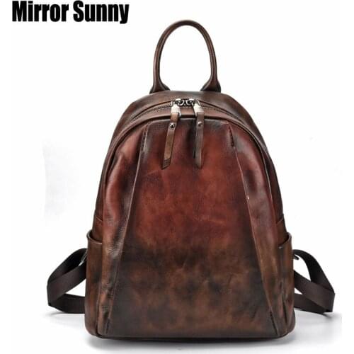 Genuine Leather Backpack Retro Head Layer Cowhide Leather Women Backpack Female Shoulder Bag School Bag for Teenage Girl Daypack