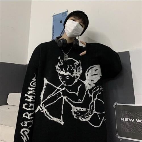 Sweaters Women Streetwear Knitted Pullover Angel Jacquard Fashion Hip Hop Spring Autumn Harajuku Men Oversized Outwear Jumper