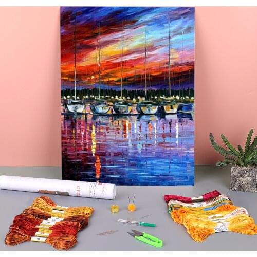 Yacht Club Printed 11CT Cross-Stitch Patterns Embroidery DMC Threads Needlework Handicraft Sewing Knitting Promotions Adults