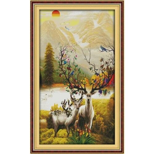 Joy Sunday Calico Cross Stitch Lucky Deer Mother and Child Pattern Count Printing Embroidery Embroidery Handmade Home Decoration