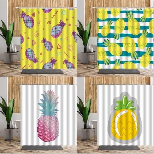 Modern Abstract Fruit Shower Curtain Yellow Pineapple Bathroom Decor Creative Printed Backdrop Fabric 3D Child Bath Curtains Set