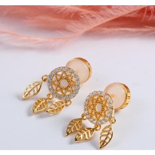 925 Sterling Silver Fine Jewelry White CZ Cubic Zirconia Feather Dreamcatcher Stud Earrings for Women Girls Birthday Gifts