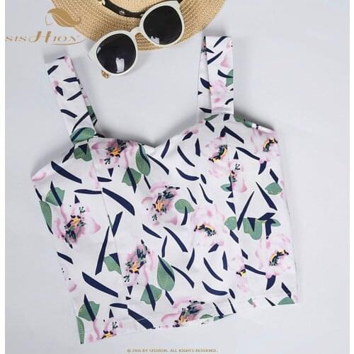 SISHION Women Sexy Short Crop Top VT0006 Floral Cherry Lemon Print Plaid Black Red Summer Top for Mini Girl Vintage Tank Top