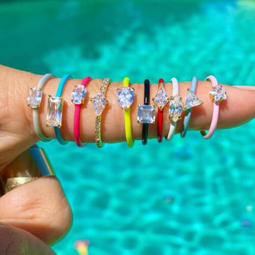 UILZ Enamel Dripping Oil Opening CZ Ring for Women Heart-shaped Square Fashion Jewelry Multi Color INS Y2K Rings