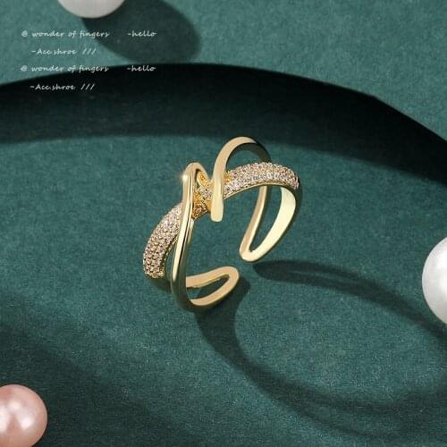 Design Sense Micro Inlaid Zircon Gold Rings for Woman 2021 Korean Fashion Jewelry Gothic Party Girls Finger Sexy Accessories