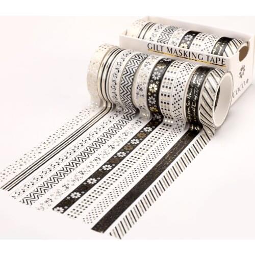 10 pcs/set Cute Gold Foil Japanese decorative DIY washi paper masking tapes set for junk journal diary notebooks stationery