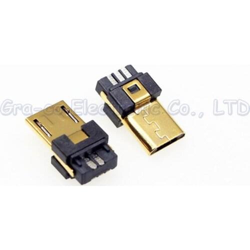 100pcs 24K Gold Plating USB-MICRO Micro 5P usb male plug 4/5 5.0 thick body Terminals Connector