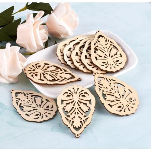 20Pcs Natural Wood Hollow Out Teardrop Pendant For Earring Drop DIY Dangle Necklace Charms Hanging Decor Jewelry Making