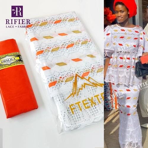 2020 Latest 2.5+2.5 Yards Dry Lace With Bazin Riche Fabric 2020 Senegal Swiss Voile Lace African Gambia Women Bride Basin Fabric